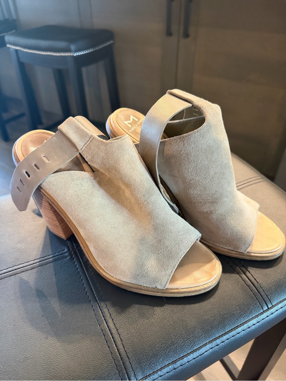 Marc Fisher Taupe Suede Open-Toe Block Heel Sandals